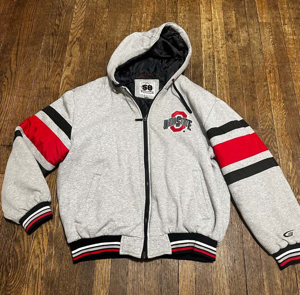 58 Sports Ohio State Buckeyes Quilted Lined Full Zip Hoodie Jacket Size L
